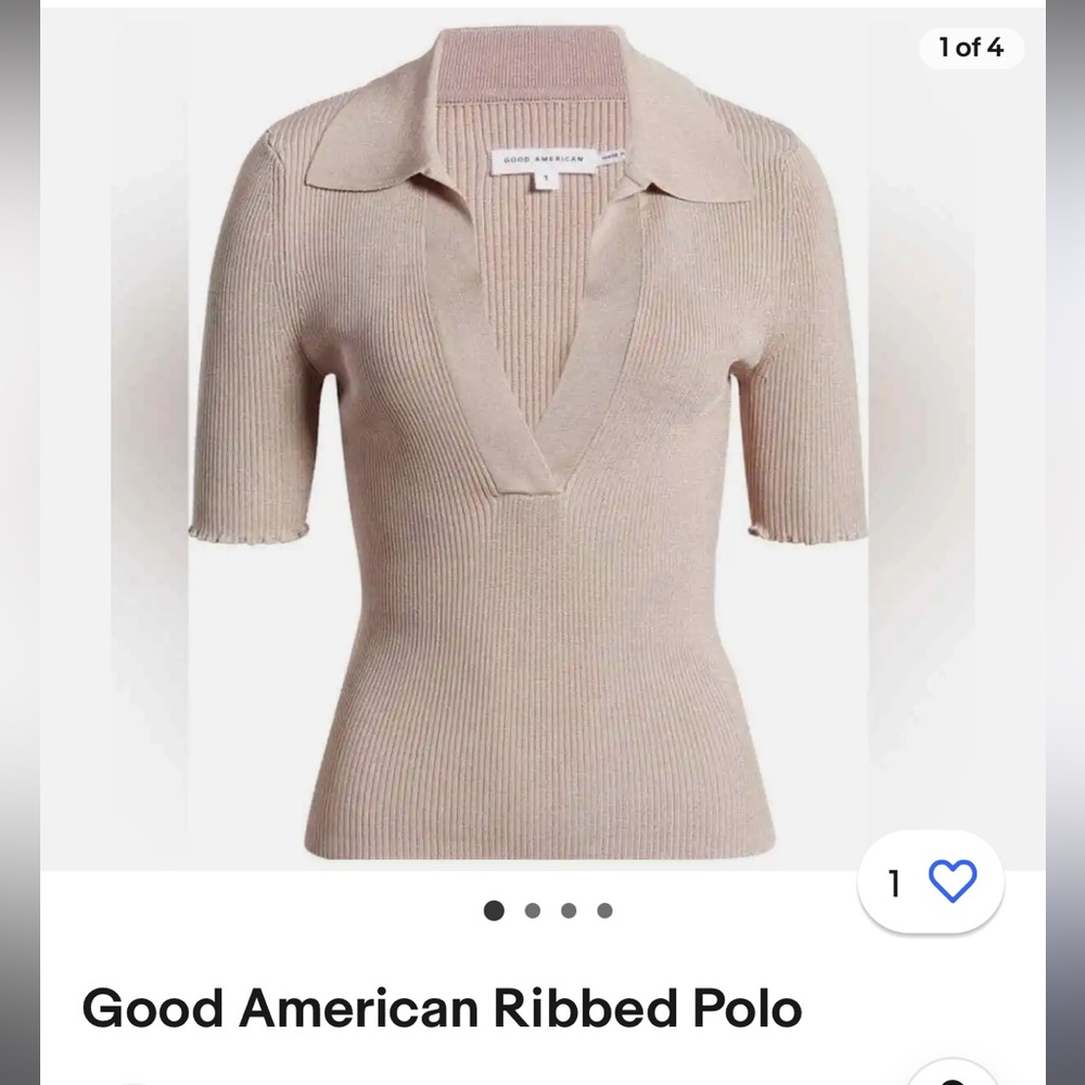 🌸 NWT Good American Beige Taupe Ribbed Polo